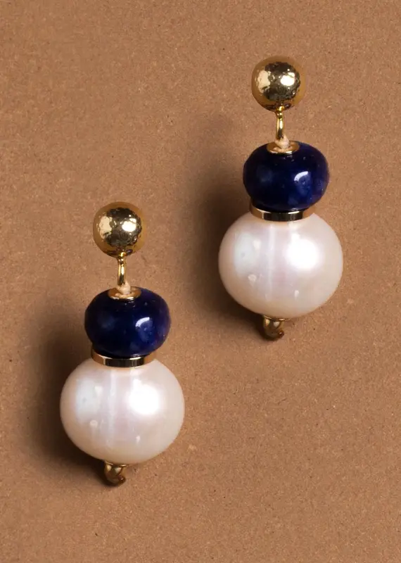 Nakamol Chicago White Blue Bead Dainty Drop Earrings