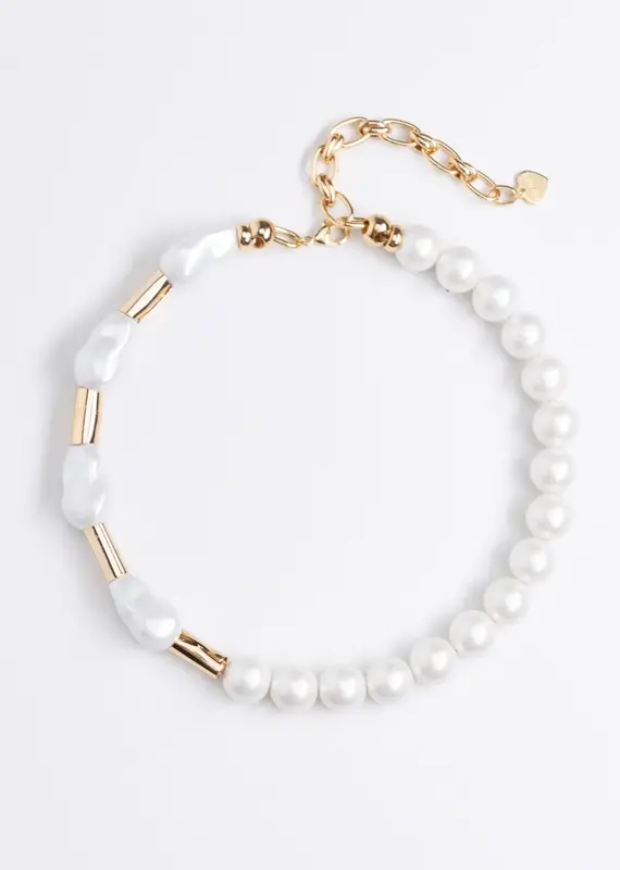 Nakamol Chicago White Pearl Gold Mix Necklace