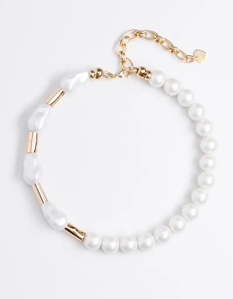 Nakamol Chicago White Pearl Gold Mix Necklace