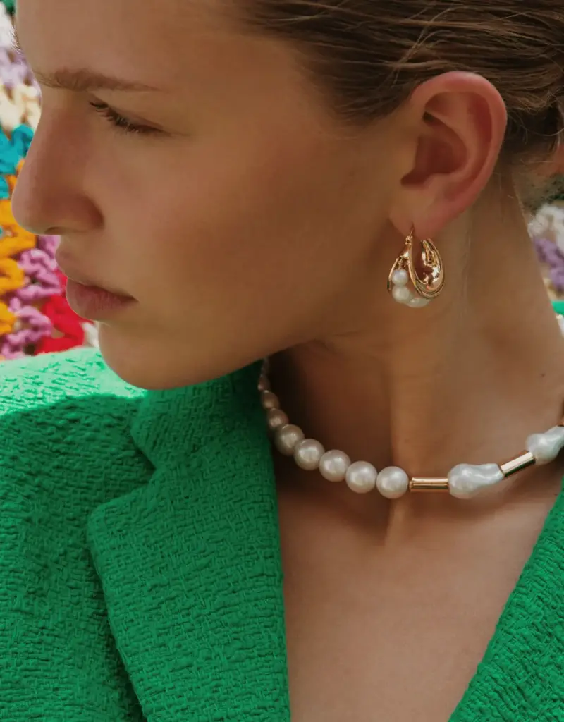 Nakamol Chicago White Pearl Gold Mix Necklace