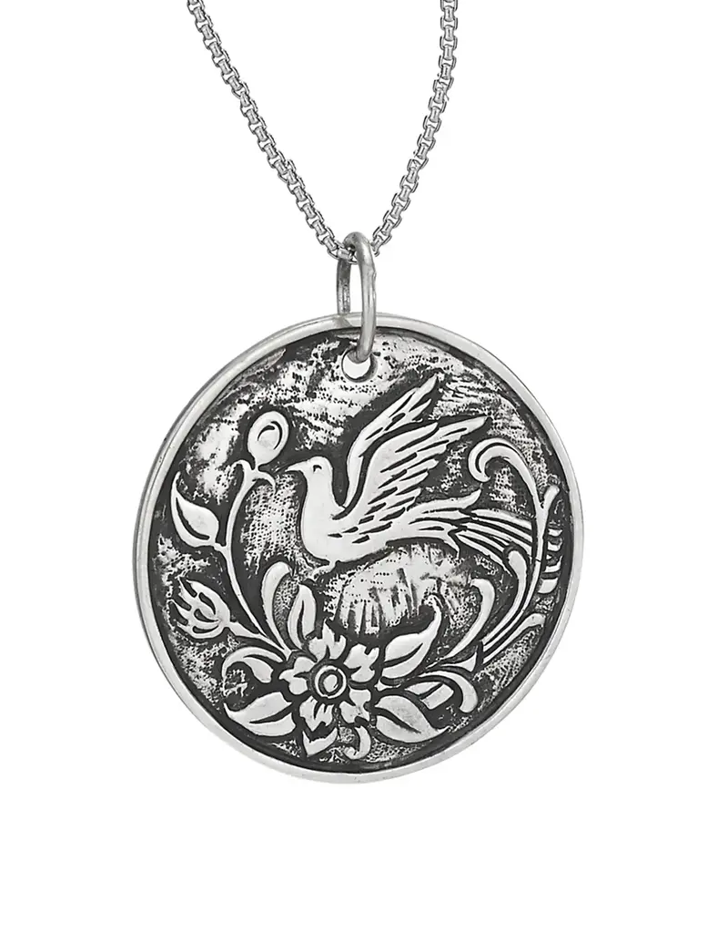 Tiger Mountain In the Garden Sterling Silver Bird and Flower Necklace
