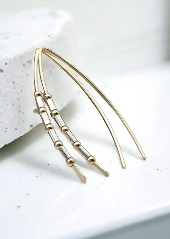 Bijou by Sam 14K Gold and Sterling Silver Open Hoop Threader Earrings