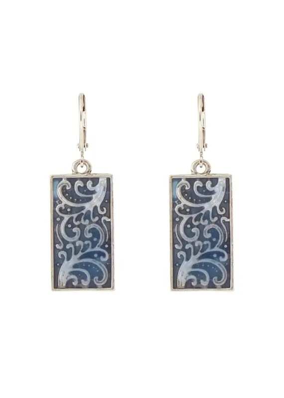 Baked Beads Patterned Enamel Rectangle Earrings
