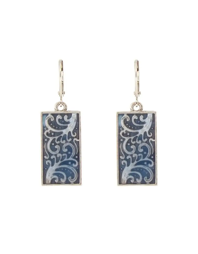 Baked Beads Patterned Enamel Rectangle Earrings