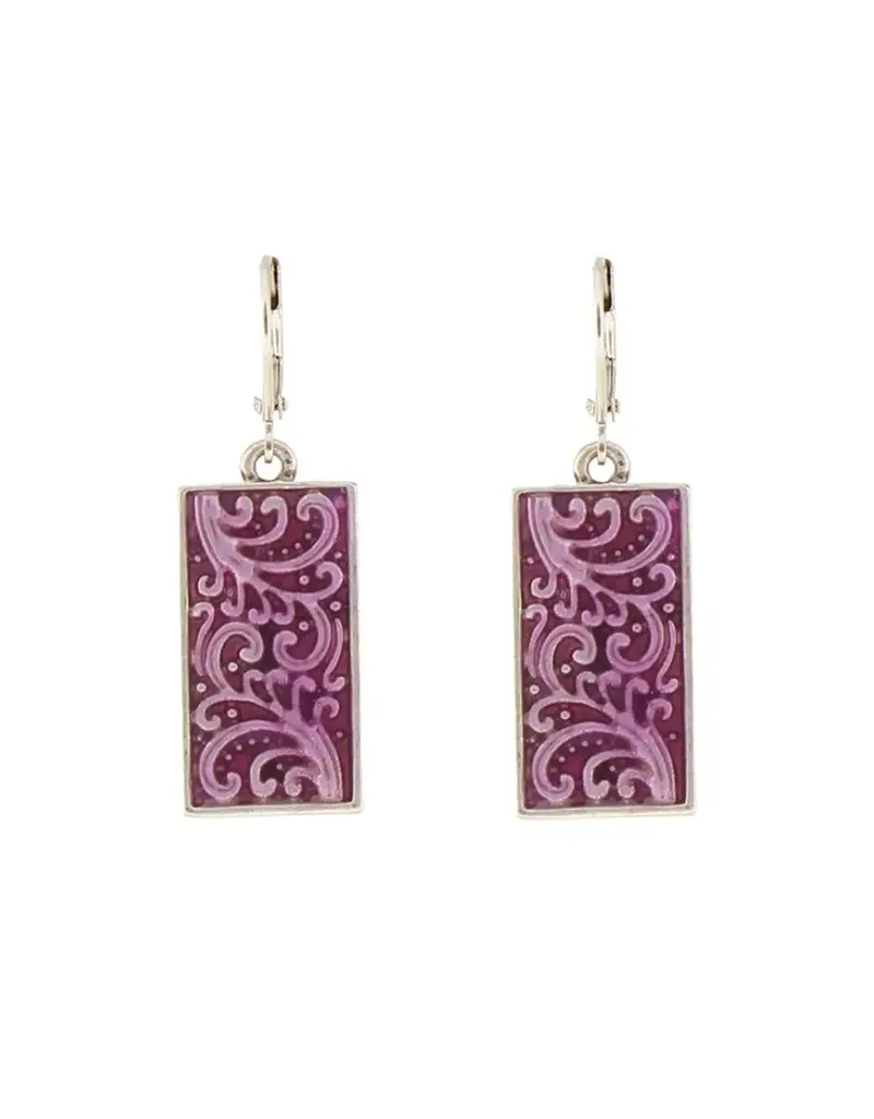Baked Beads Patterned Enamel Rectangle Earrings