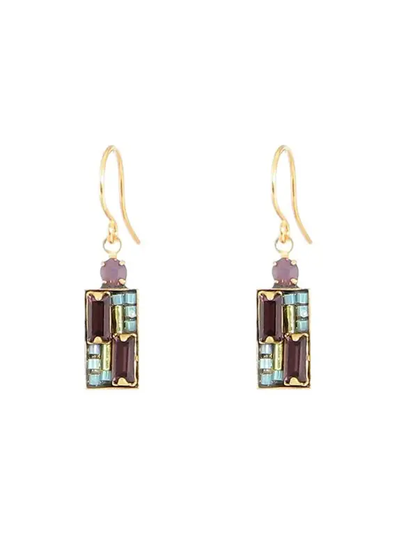 Baked Beads Geometric Rectangle Mosaic Earrings