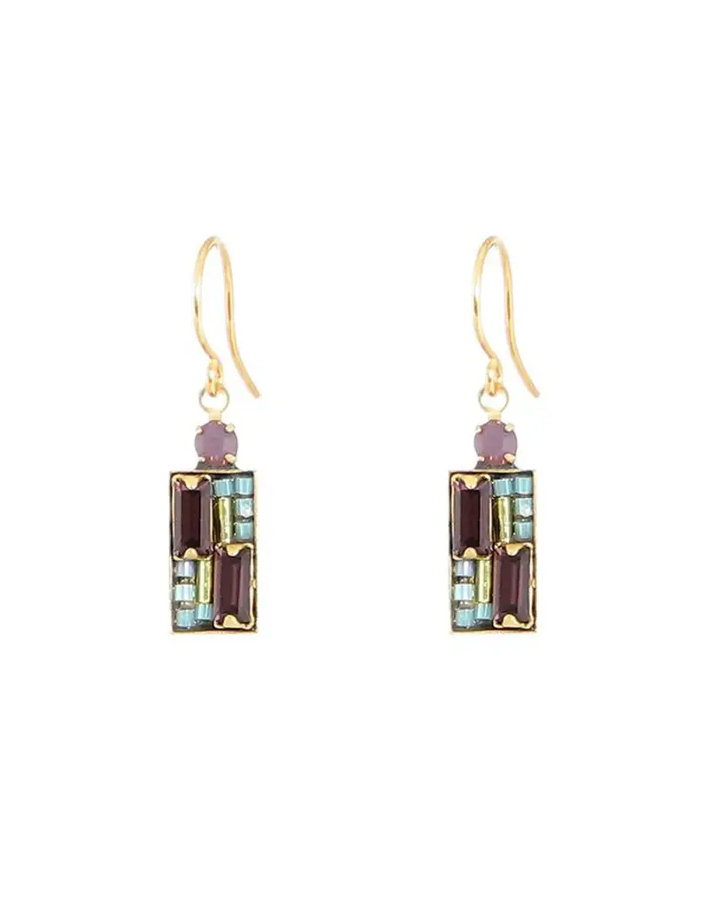 Baked Beads Geometric Rectangle Mosaic Earrings