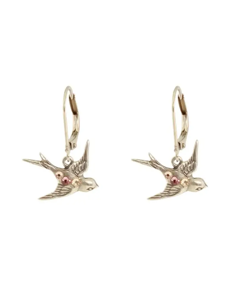 Baked Beads Crystal Bird Earrings