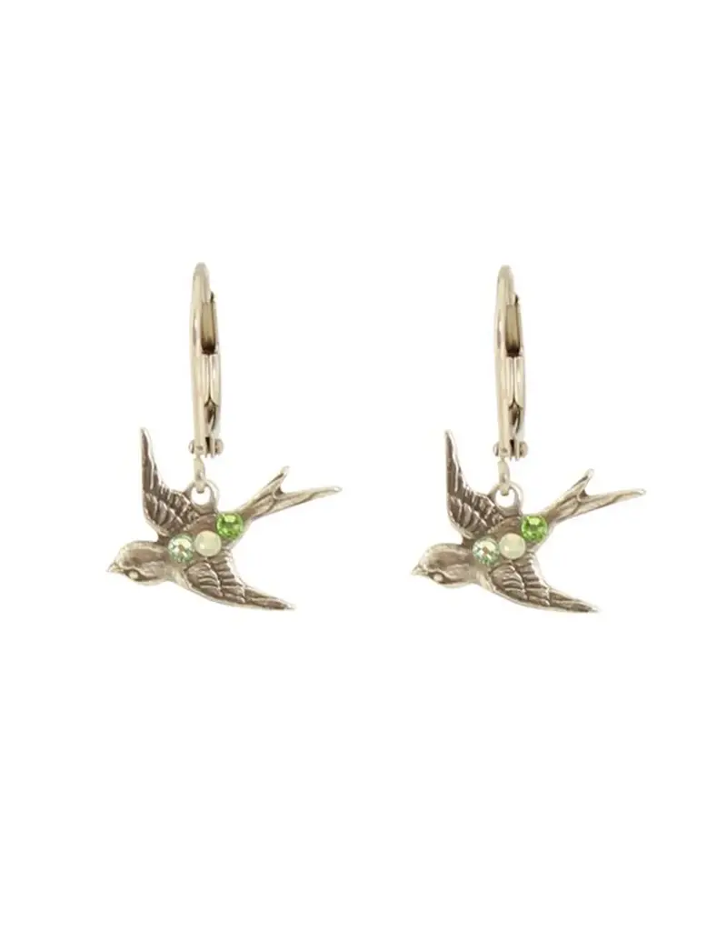 Baked Beads Crystal Bird Earrings