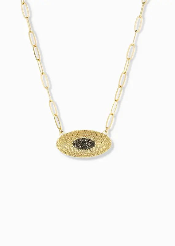 Marlyn Schiff Link Necklace With Oval Crystal Pendant