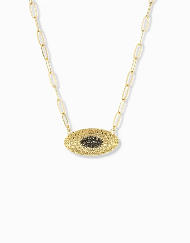 Marlyn Schiff Link Necklace With Oval Crystal Pendant