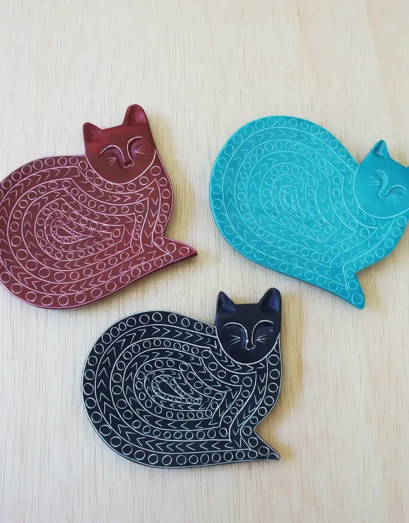 Venture Imports Hand-Carved Stone Cat Dish