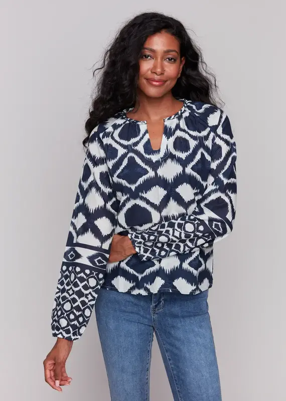 Charlie B Long Sleeve Popover Blouse