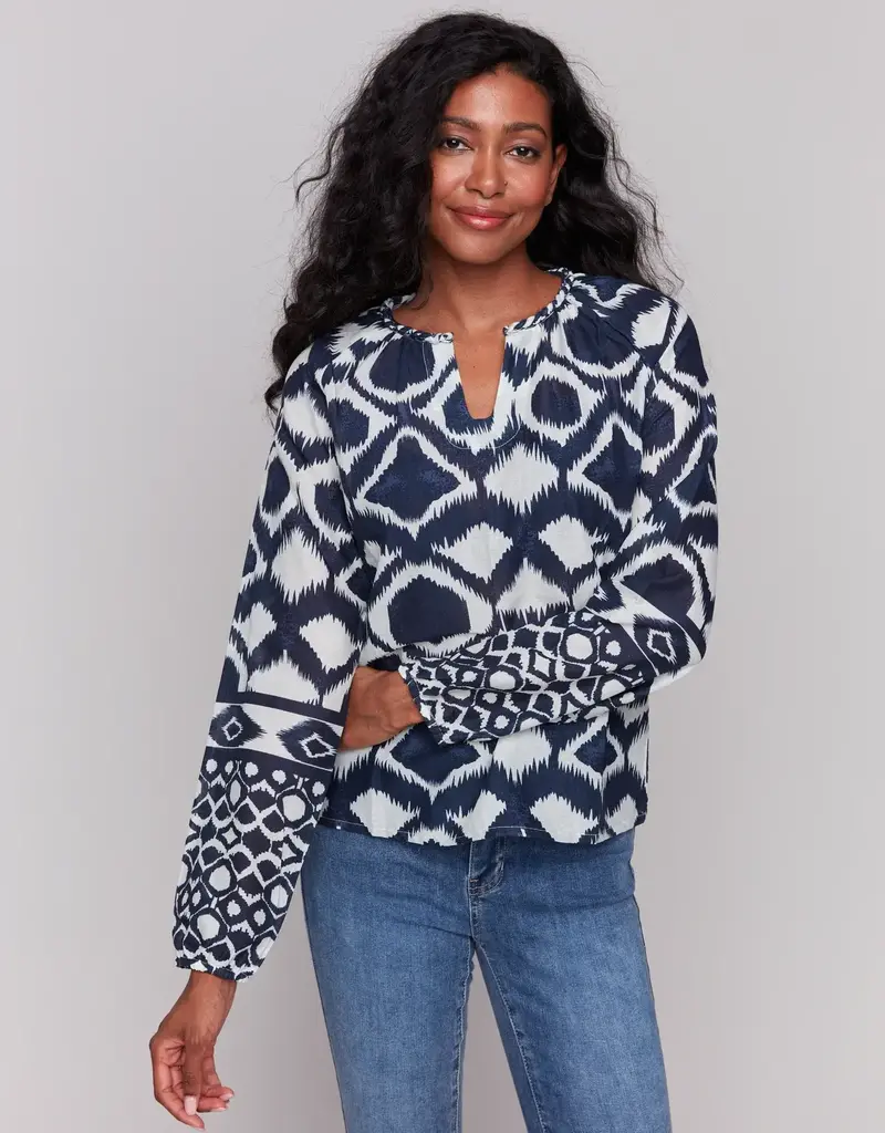 Charlie B Long Sleeve Popover Blouse