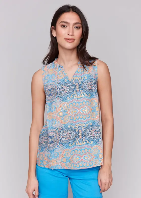 Charlie B Sleeveless Ruffle Collar Top