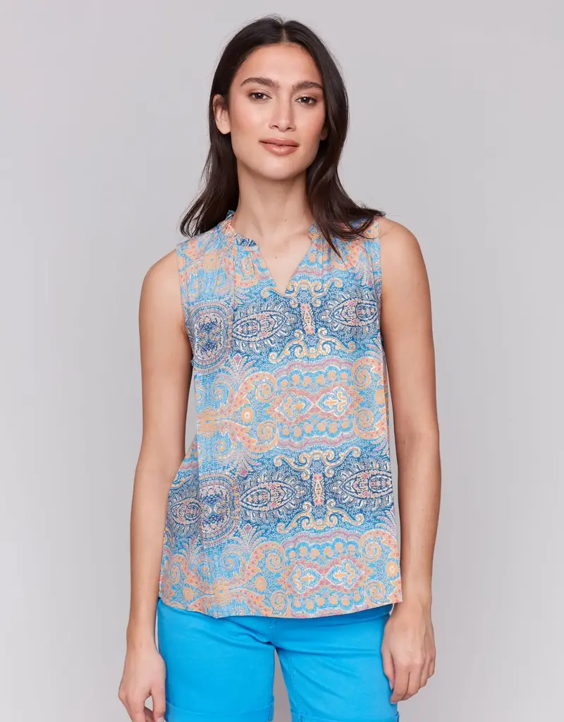 Charlie B Sleeveless Ruffle Collar Top