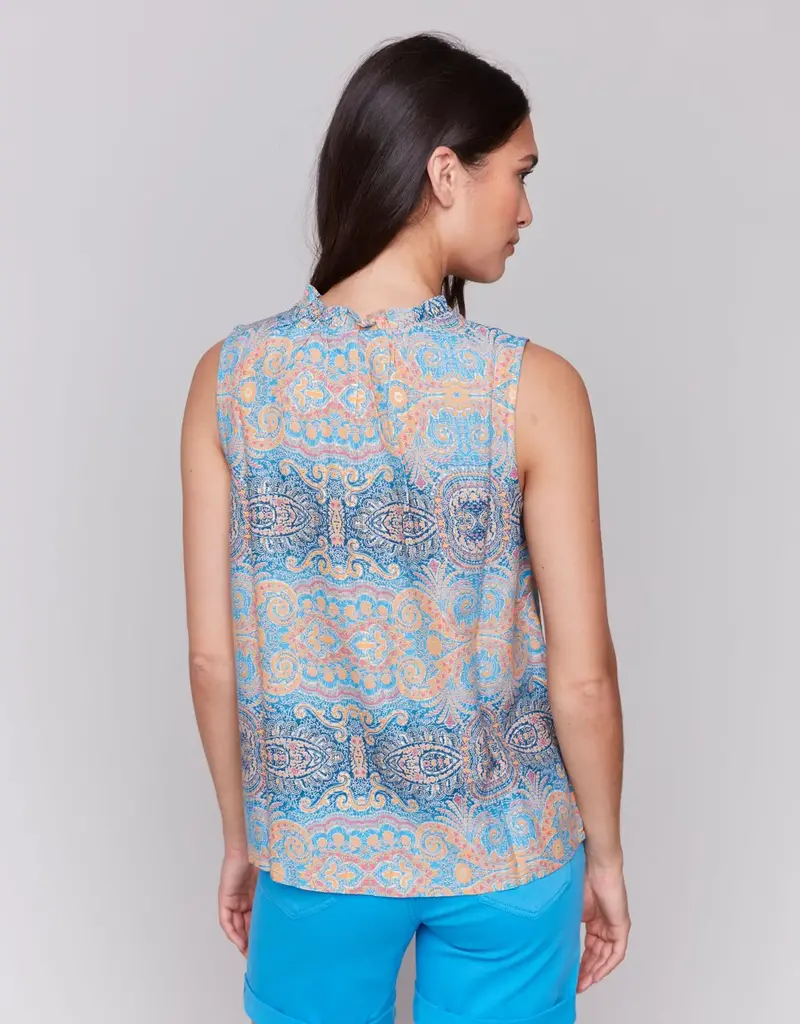 Charlie B Sleeveless Ruffle Collar Top