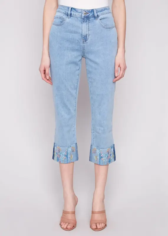 Charlie B Cropped Jeans with Embroidered Cuff