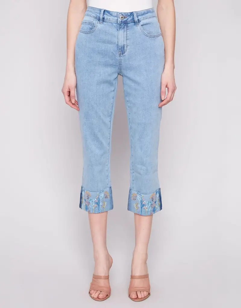 Charlie B Cropped Jeans with Embroidered Cuff