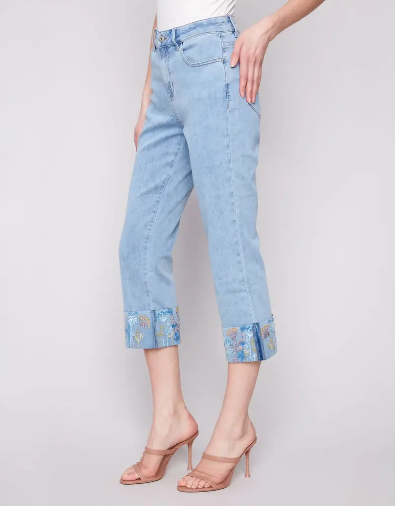 Charlie B Cropped Jeans with Embroidered Cuff