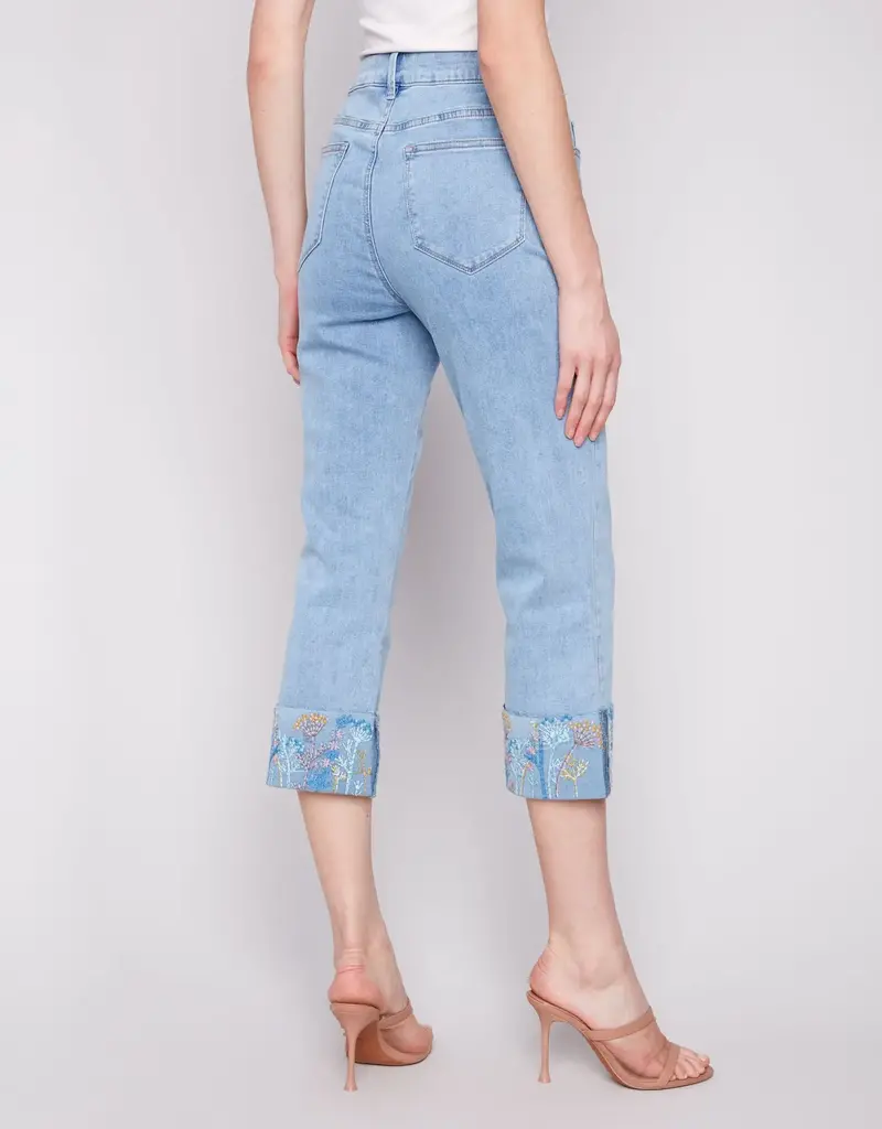 Charlie B Cropped Jeans with Embroidered Cuff