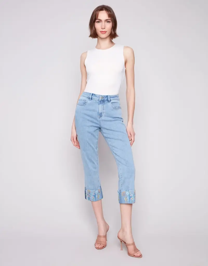 Charlie B Cropped Jeans with Embroidered Cuff