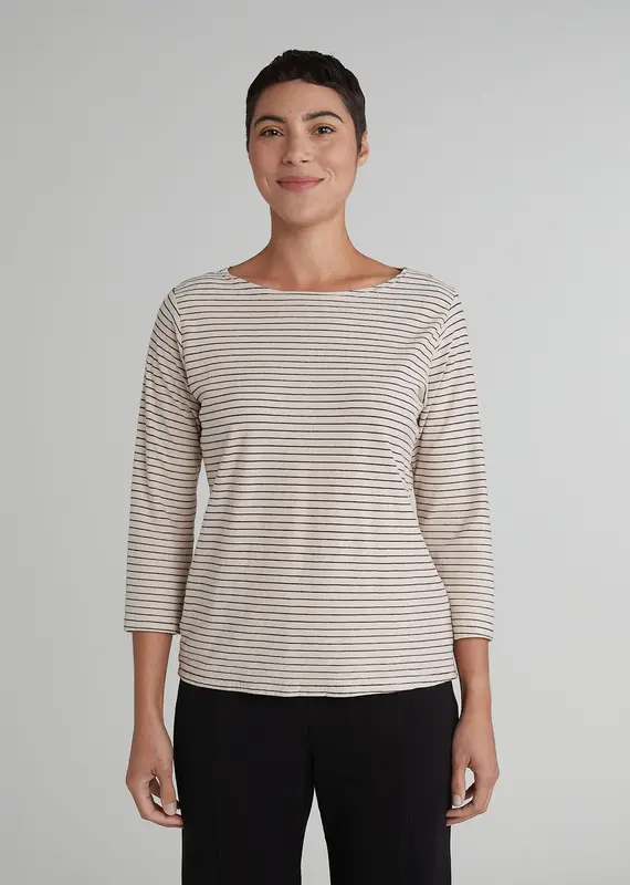 Cut Loose 3/4 Sleeve Classic Stripe Boatneck Top