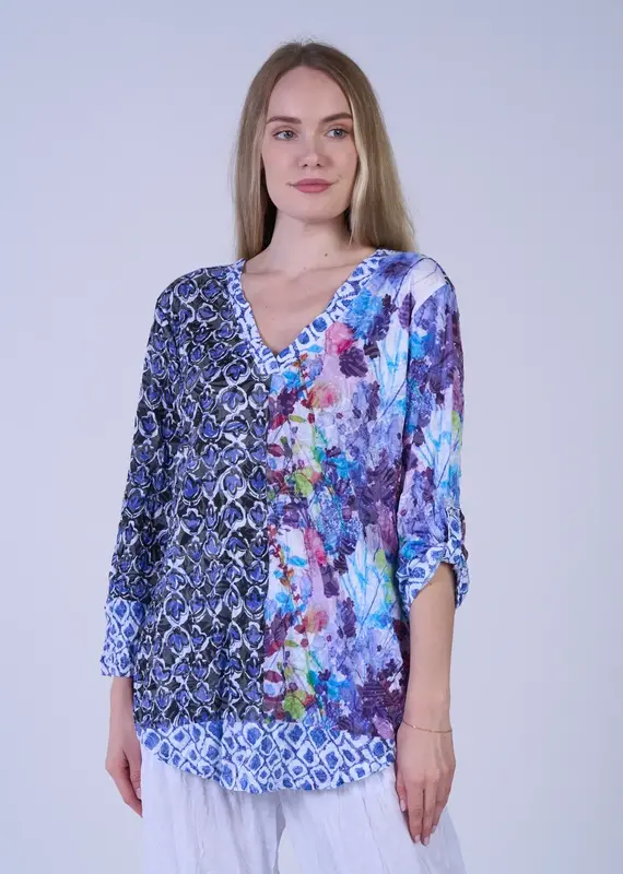 Shana Apparel Mixed Media Crinkle Top