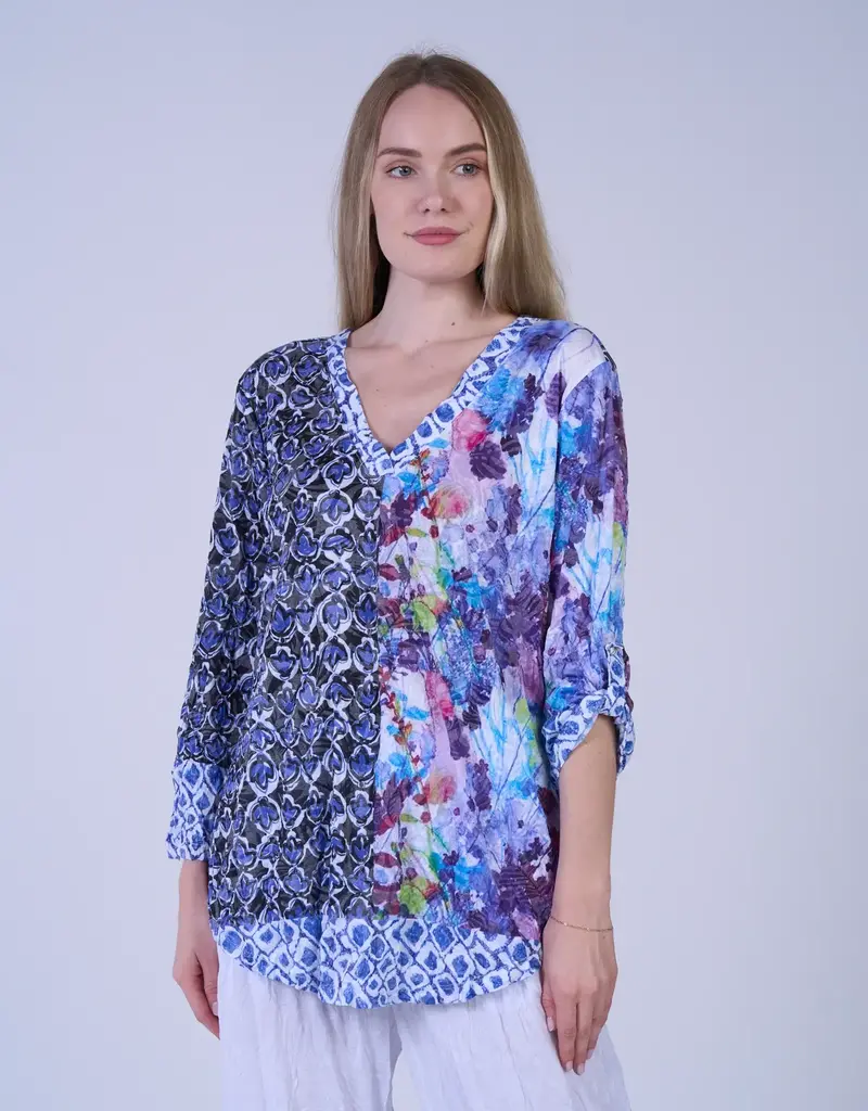 Shana Apparel Mixed Media Crinkle Top