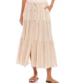 Karen Kane Metallic Striped Tiered Midi Skirt