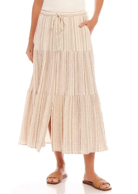 Karen Kane Metallic Striped Tiered Midi Skirt