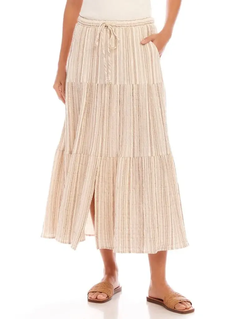 Karen Kane Metallic Striped Tiered Midi Skirt