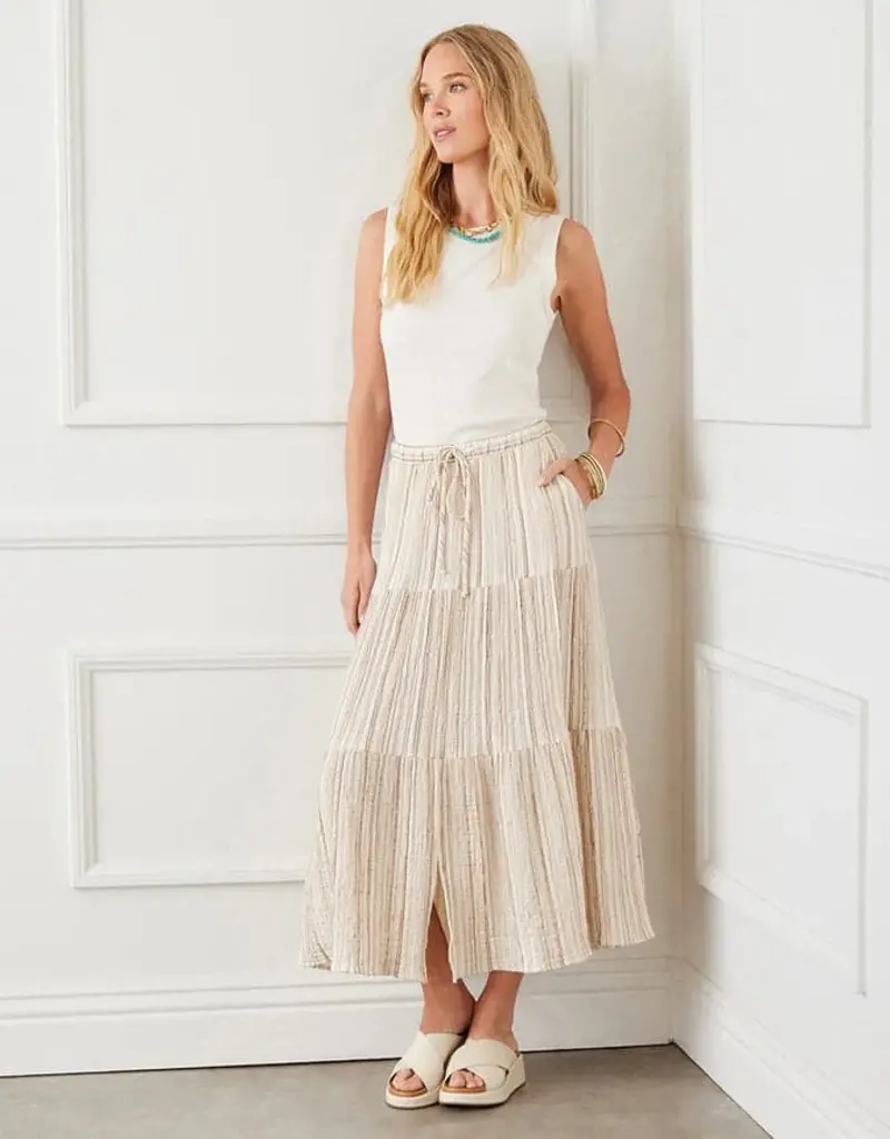 Karen Kane Metallic Striped Tiered Midi Skirt