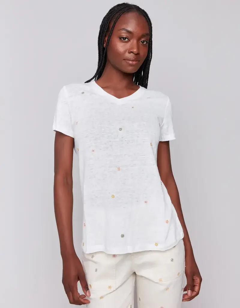 Charlie B Embroidered Cotton V-Neck Tee