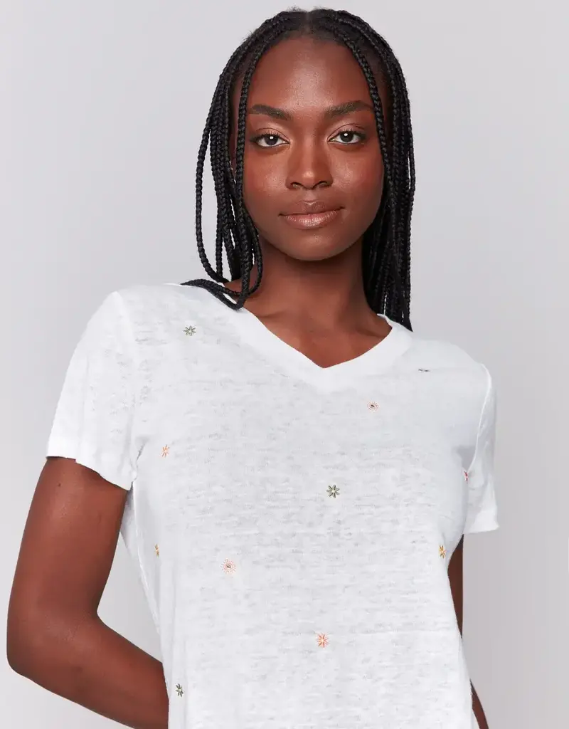 Charlie B Embroidered Cotton V-Neck Tee
