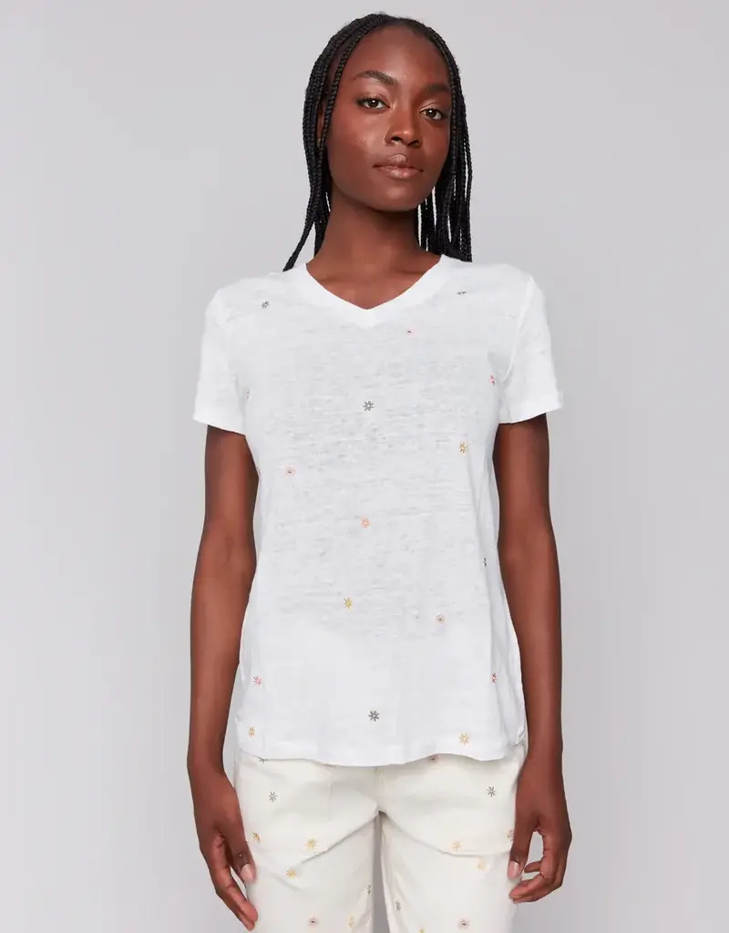 Charlie B Embroidered Cotton V-Neck Tee