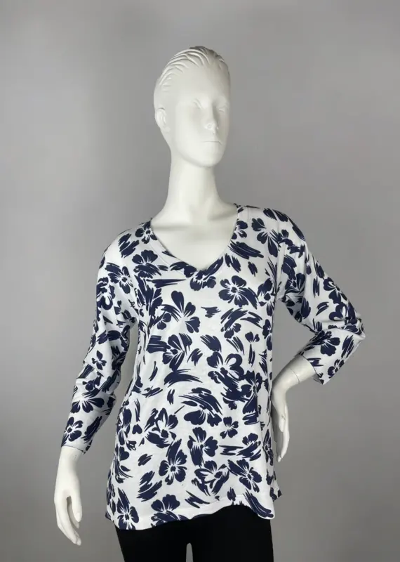 Nally & Millie 3/4 Sleeve V-Neck Floral Top