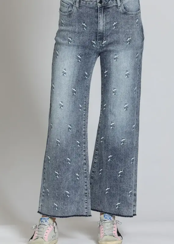APNY Silver Chevron Wide Leg Crop Jeans