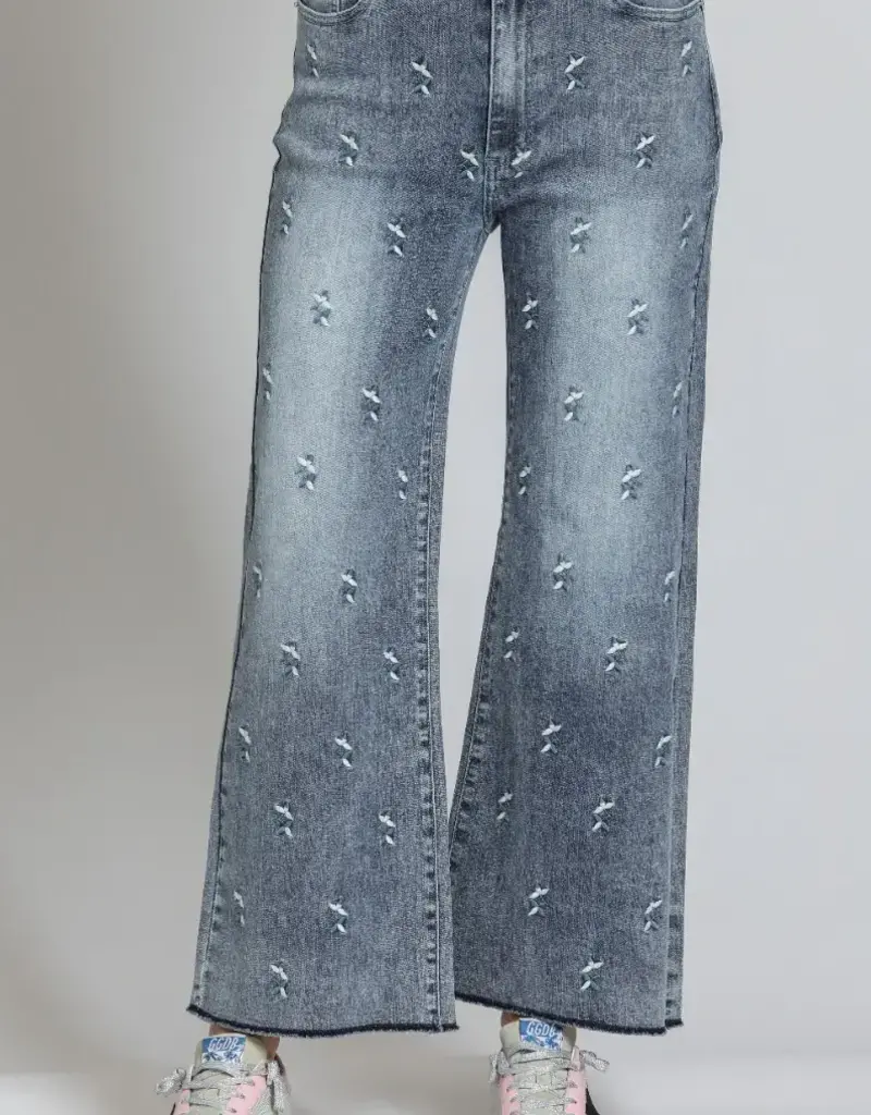 APNY Silver Chevron Wide Leg Crop Jeans