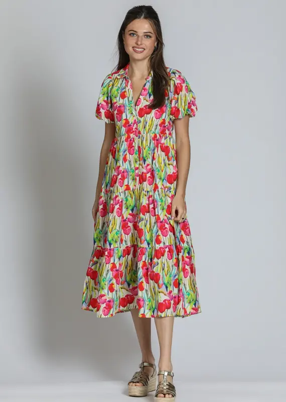 APNY Tiered Puff Sleeve Shirt Dress