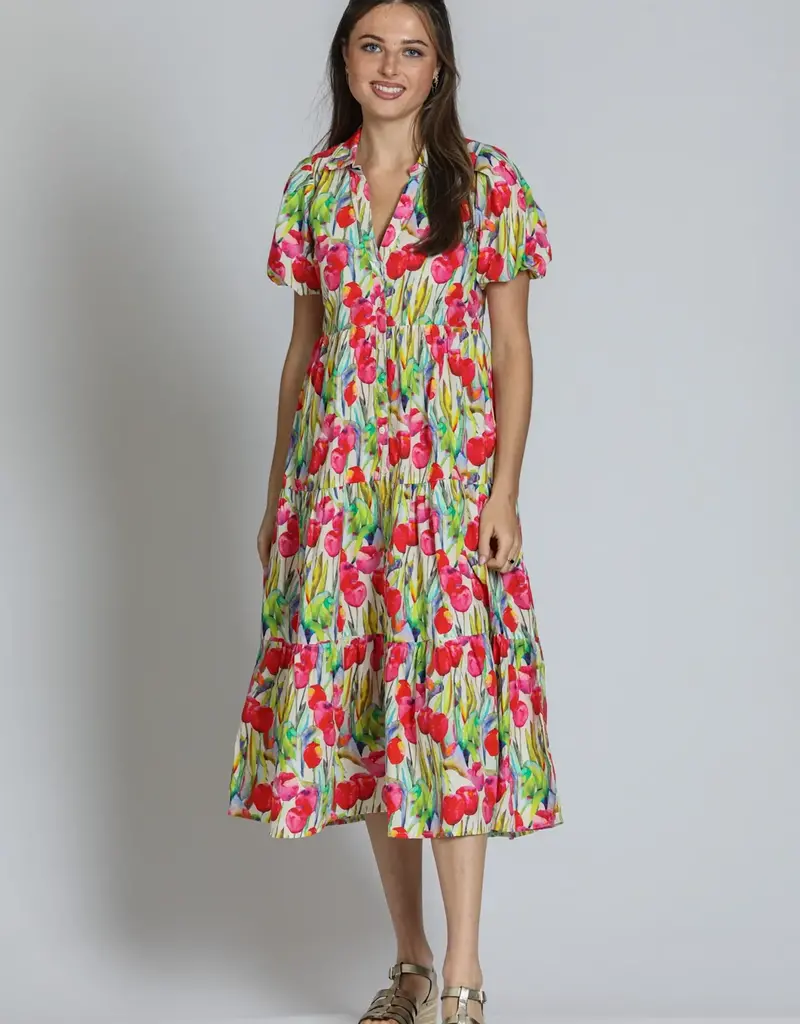 APNY Tiered Puff Sleeve Shirt Dress
