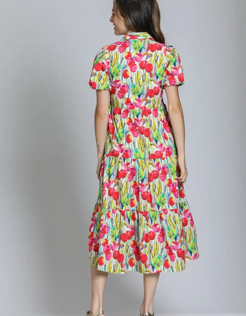 APNY Tiered Puff Sleeve Shirt Dress