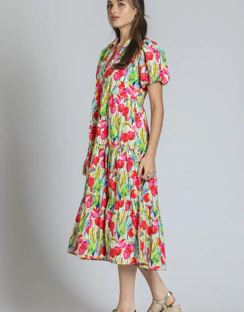 APNY Tiered Puff Sleeve Shirt Dress