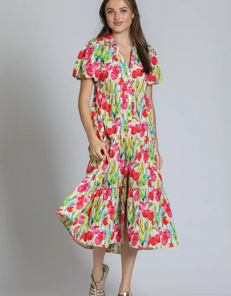 APNY Tiered Puff Sleeve Shirt Dress