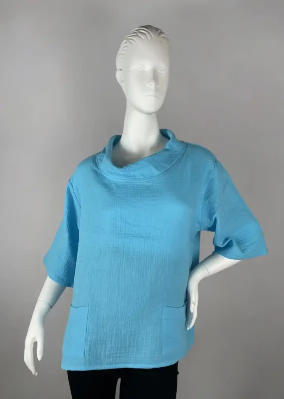 Toofan Cotton Gauze Cowl Neck Top