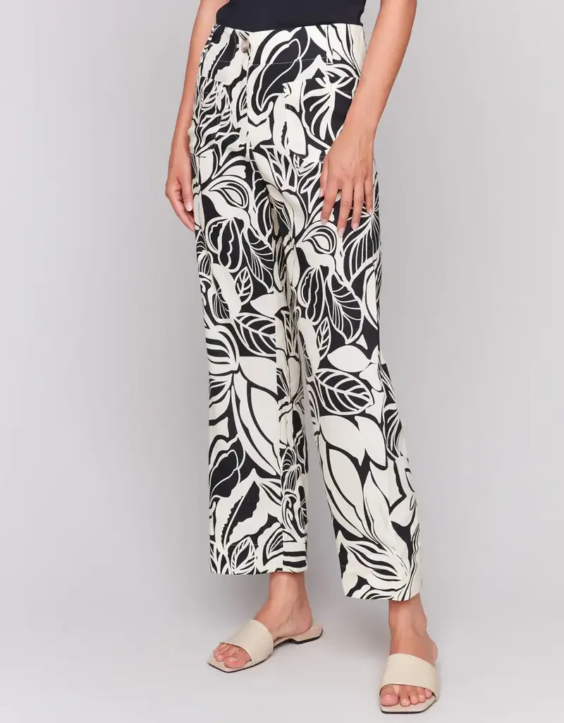 Charlie B Printed Linen Blend Cropped Pants