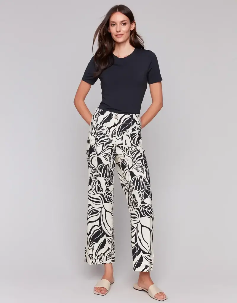 Charlie B Printed Linen Blend Cropped Pants