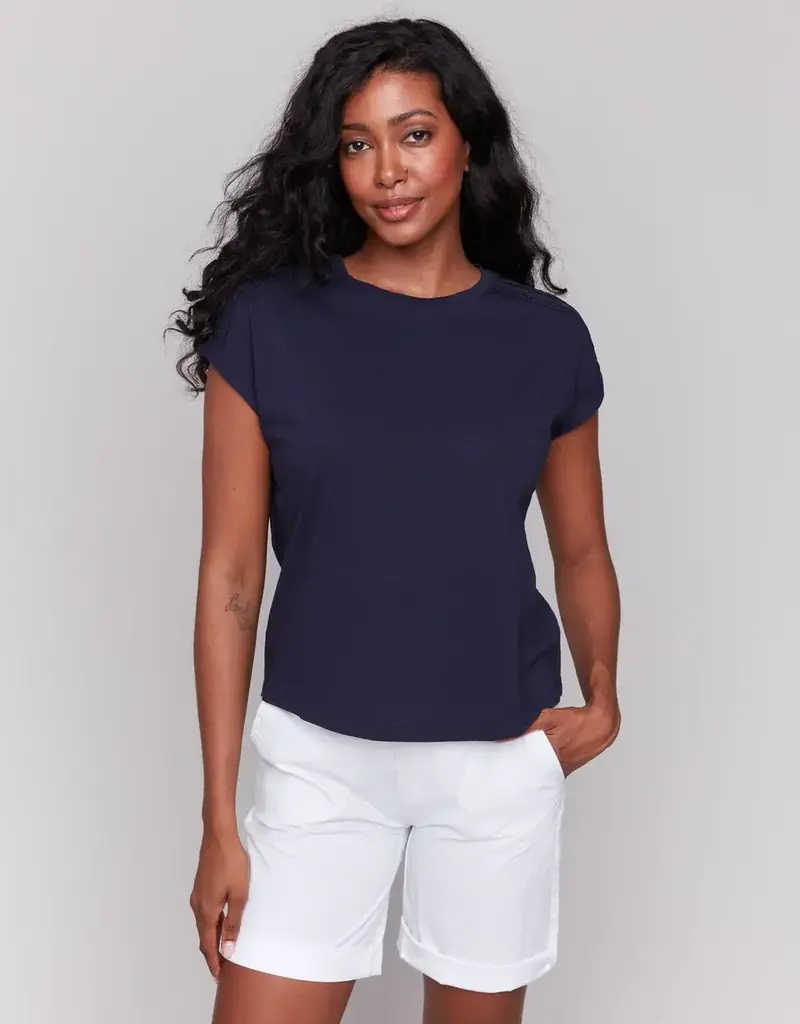 Charlie B Lace Shoulder Trim Tee