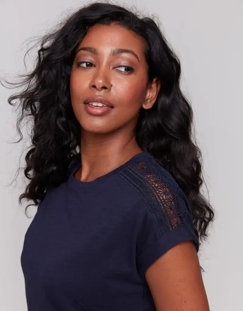 Charlie B Lace Shoulder Trim Tee
