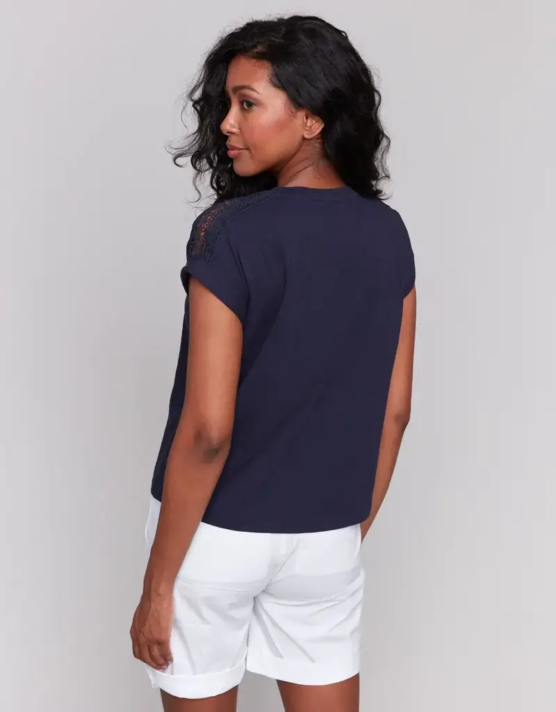 Charlie B Lace Shoulder Trim Tee